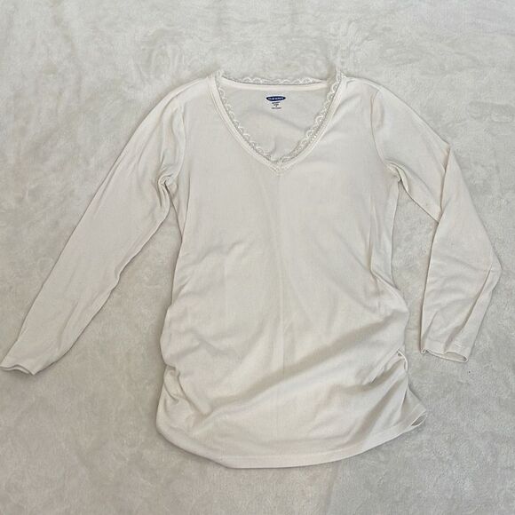 Old Navy Maternity Fitted Lace V-Neck Long-Sleeve Tee White Ivory Cream Small - Picture 1 of 7